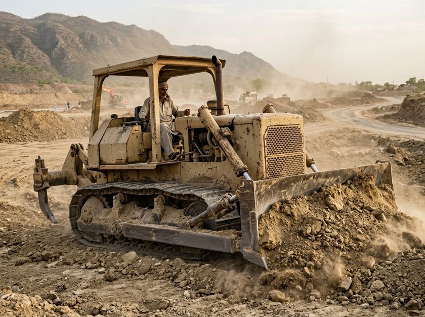 Bulldozer pushing a mound of earth