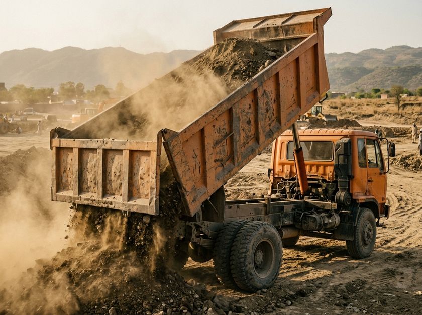 Dump truck tipping a load of earth