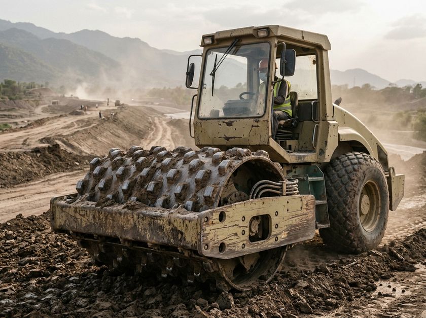 Padfoot roller compacting clay fill